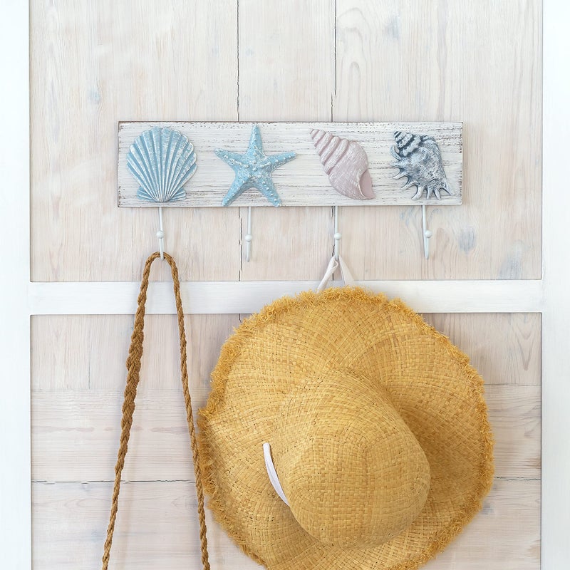 Tide and Tales TideAndTales Beach Decor Seashell Wall Hooks Towel Rack for Bathroom, Bedroom or Kitchen | 4 Strong Hooks | Ocean Theme Beach House Decor - Image 2